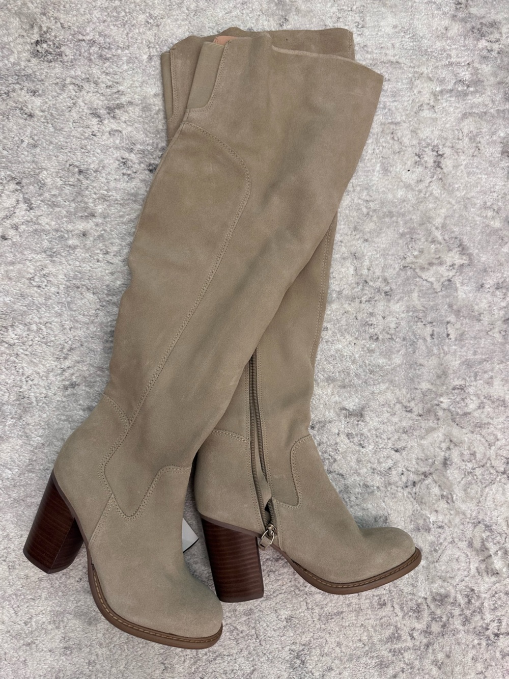 Kelsi Dagger Over-the-Knee Suede Boots in Taupe (never worn, new)